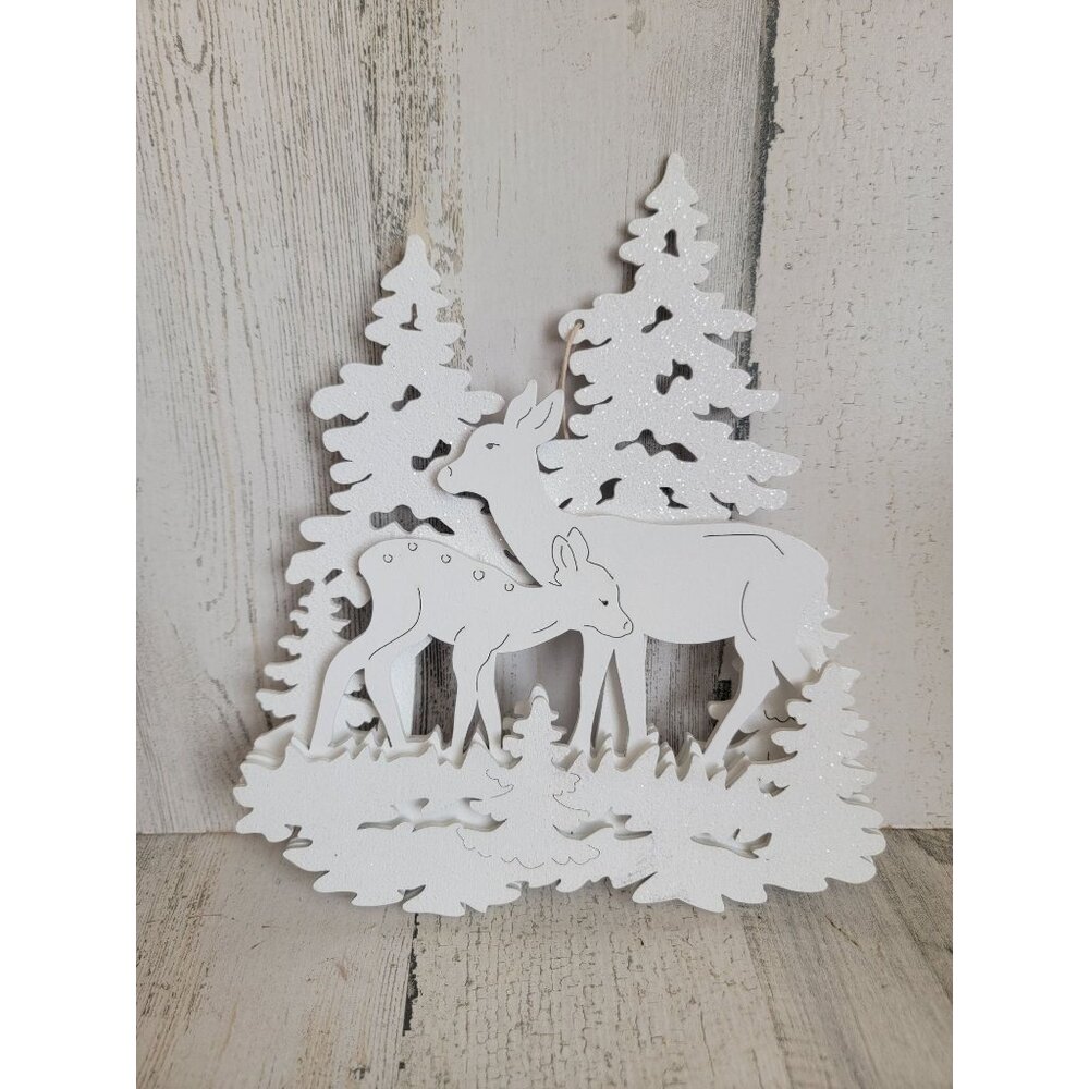 White large 3D deer white forest scenery ornament Xmas